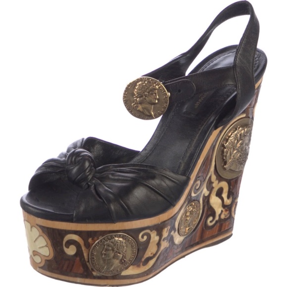 Dolce Gabbana Roman Coins embellished wedge Roman leather sandals IT 36 - Picture 2 of 4